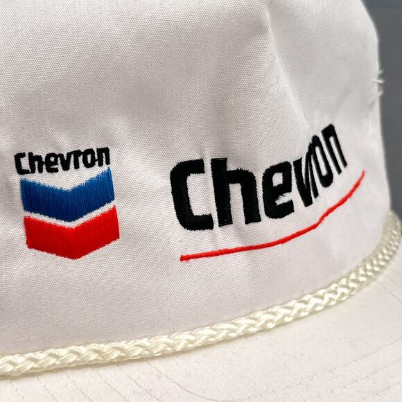 VTG Chevron KC White Embroidered Trucker Hat Grandpa Retro Garage Rope Advertise - Picture 2 of 13